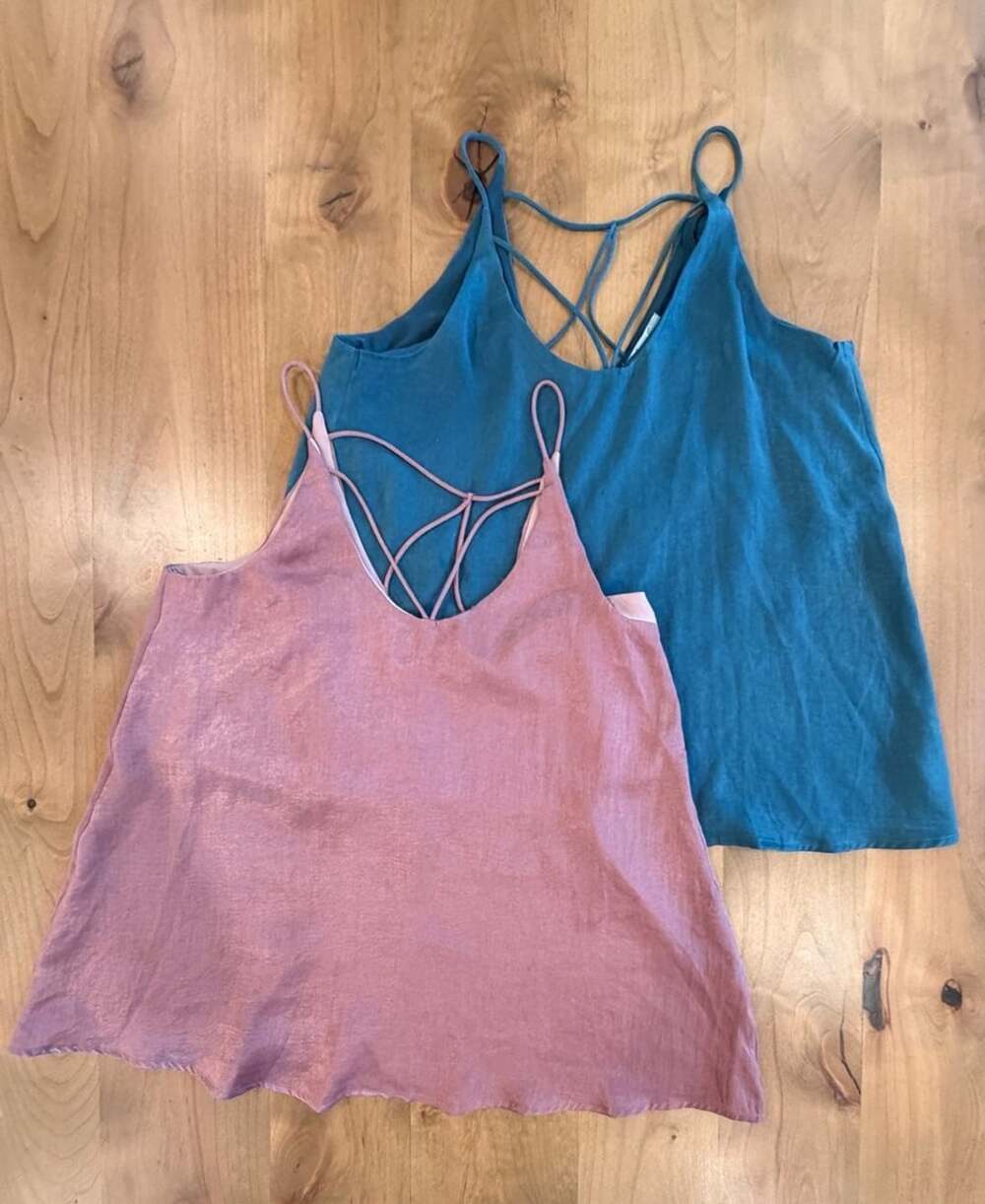 She + Sky Strappy Back Tank Top Size M Pink and Teal Sleeveless, set of 2
